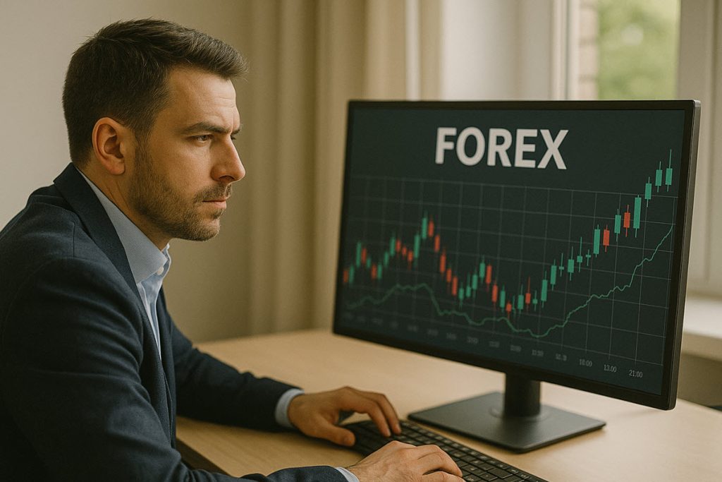 Forex trader in front of his computer.
